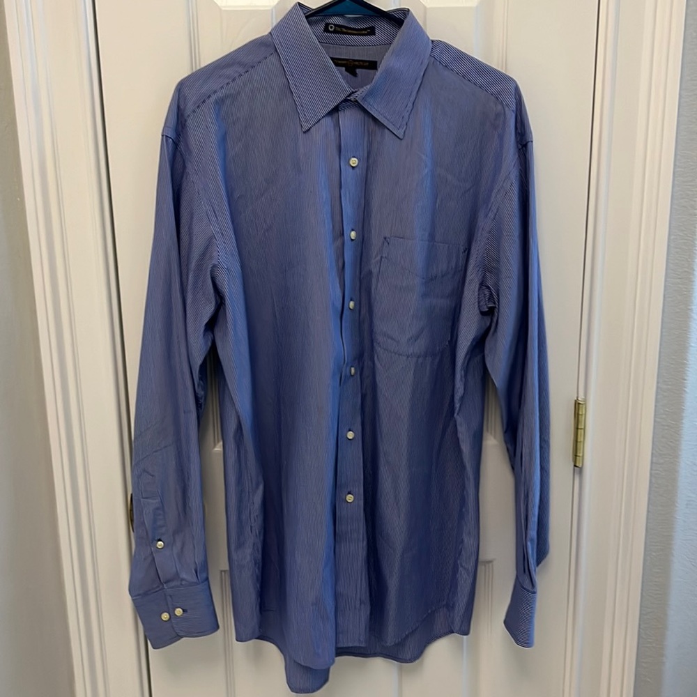 Tommy Hilfiger Striped Long Sl Shirt~TLC The Lifetime Collar~Size Large~16~34-35